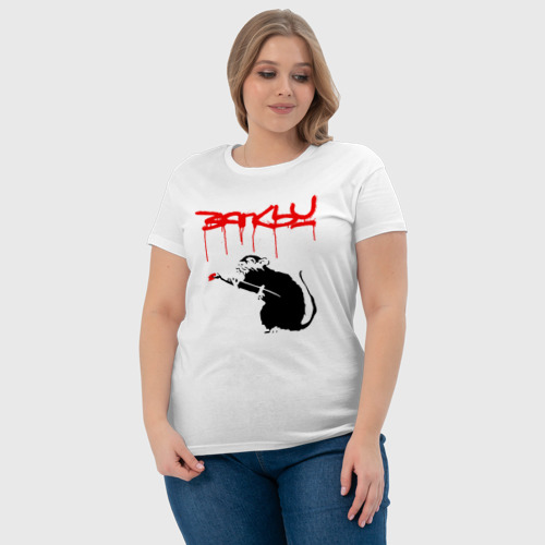 Женская футболка хлопок с принтом Banksy - крыса, фото #4