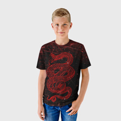 Детская футболка 3D Красная Змея Red Snake Глитч - фото 2