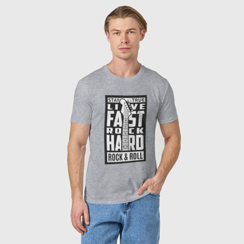 Мужская футболка хлопок Live fast 2, цвет меланж - фото 3