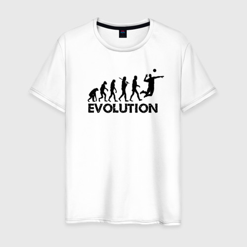 Мужская футболка из хлопка с принтом Эволюция Волейбол, вид спереди №1