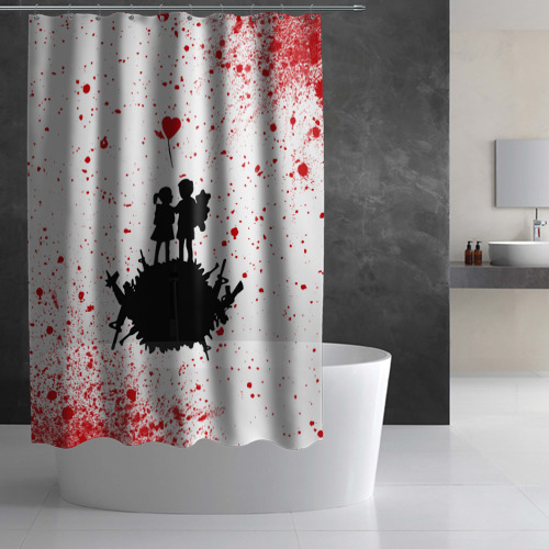 Штора 3D для ванной Banksy - мальчик и девочка Арт - фото 3