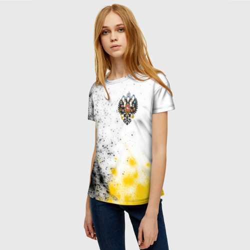 Женская футболка 3D с принтом RUSSIAN EMPIRE - ГЕРБ + Краска, фото на моделе #1
