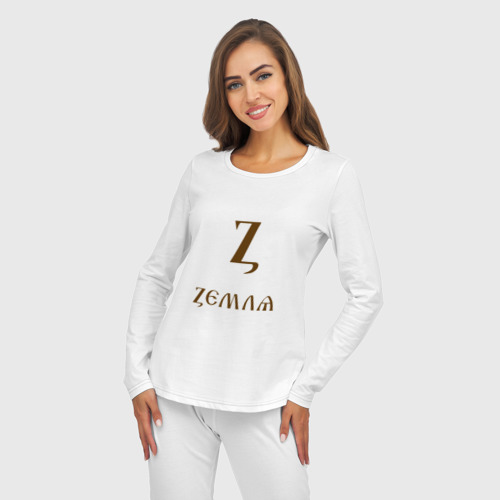 Женская пижама с лонгсливом хлопок Буква кириллицы Z - земля, цвет белый - фото 5