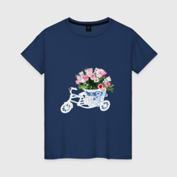 Женская футболка хлопок Велосипед с корзиной цветов