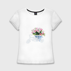 Женская футболка хлопок Slim Велосипед с корзиной цветов