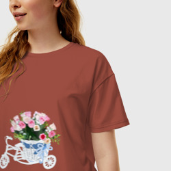 Женская футболка хлопок Oversize Велосипед с корзиной цветов - фото 2