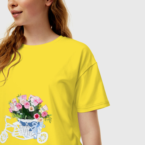 Женская футболка хлопок Oversize Велосипед с корзиной цветов, цвет желтый - фото 3