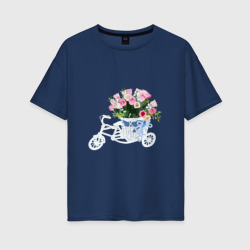 Женская футболка хлопок Oversize Велосипед с корзиной цветов