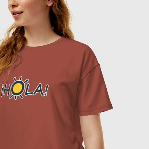 Женская футболка хлопок Oversize Hola: по-испански привет, цвет кирпичный - фото 3