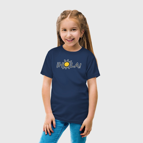Детская футболка хлопок с принтом Hola: по-испански привет, вид сбоку #3