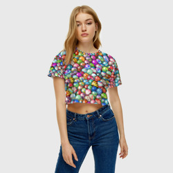 Женская футболка Crop-top 3D Пасхальные крашеные яйца - фото 2