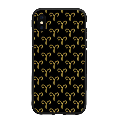 Чехол для iPhone XS Max матовый Золотой овен на черном фоне. Паттерн, цвет черный