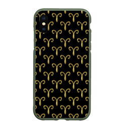 Чехол для iPhone XS Max матовый Золотой овен на черном фоне. Паттерн