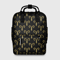 Женский рюкзак 3D Золотой овен на черном фоне. Паттерн