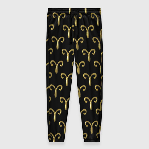 Женские брюки 3D Золотой овен на черном фоне. Паттерн