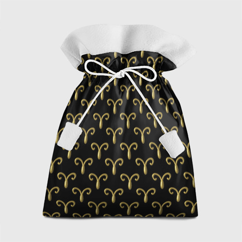 Подарочный 3D мешок Золотой овен на черном фоне. Паттерн