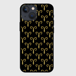 Чехол для iPhone 13 mini Золотой овен на черном фоне. Паттерн