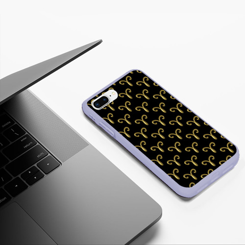 Чехол для iPhone 7Plus/8 Plus матовый Золотой овен на черном фоне. Паттерн, цвет светло-сиреневый - фото 5