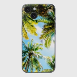 Чехол для iPhone 15 силиконовый с защитой камеры Пальмы под солнцем