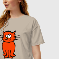 Женская футболка хлопок Oversize Забаный красный кот - фото 2