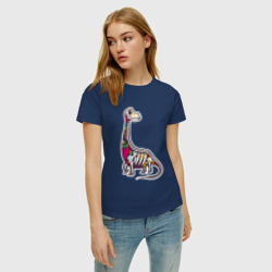 Женская футболка хлопок Разноцветный скелет динозавра - фото 2