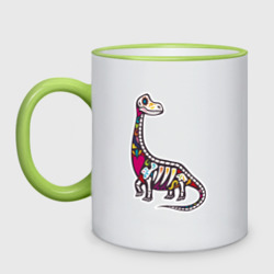 Кружка двухцветная Разноцветный скелет динозавра