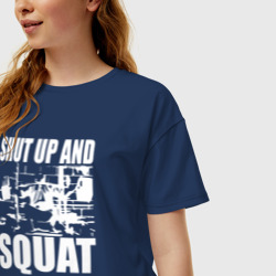 Женская футболка хлопок Oversize Заткнись и приседай Shut Up And Squat - фото 2