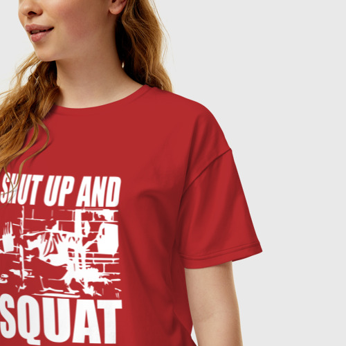 Женская футболка хлопок Oversize Заткнись и приседай Shut Up And Squat, цвет красный - фото 3