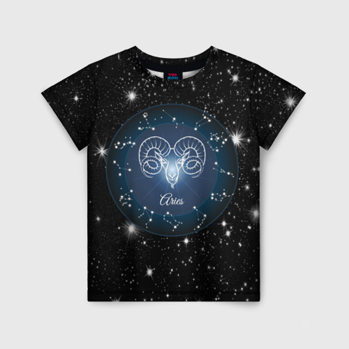 Детская футболка с принтом Овен Aries по гороскопу 3D, вид спереди №1