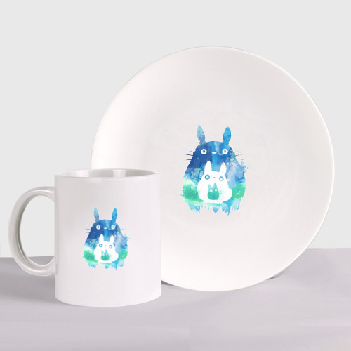 Набор: тарелка + кружка Семья кроликов Акварель