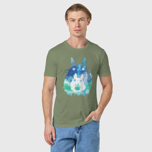 Мужская футболка хлопок Семья кроликов Акварель, цвет авокадо - фото 3