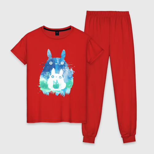 Женская пижама хлопок Семья кроликов Акварель, цвет красный