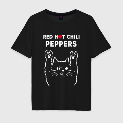 Мужская футболка хлопок Oversize Red Hot Chili Peppers Рок кот, цвет черный