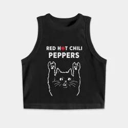 Женская укороченная майка-топ хлопок Red Hot Chili Peppers Рок кот