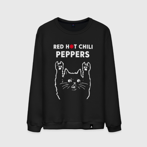 Мужской свитшот хлопок Red Hot Chili Peppers Рок кот, цвет черный