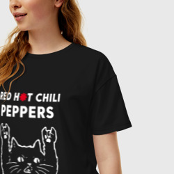 Женская футболка хлопок Oversize Red Hot Chili Peppers Рок кот - фото 2