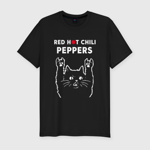 Мужская футболка хлопок Slim Red Hot Chili Peppers Рок кот, цвет черный