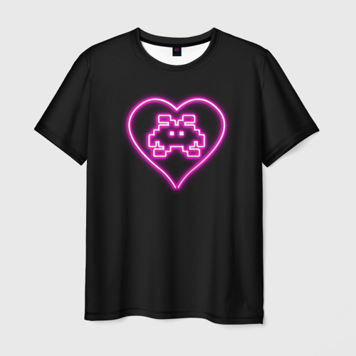 Мужская футболка с принтом Пиксельная неоновая фея в сердечке, вид спереди №1