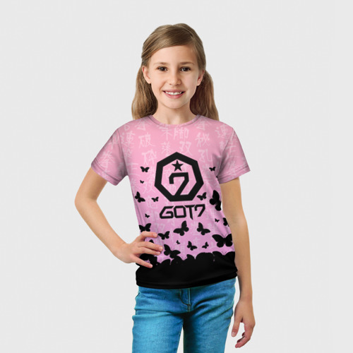 Детская футболка 3D с принтом GOT7 БАБОЧКИ, вид сбоку #3