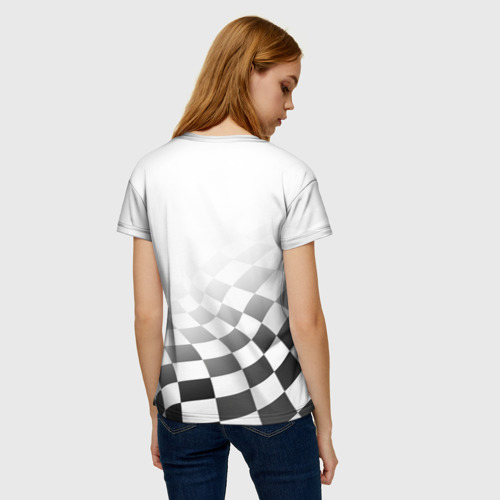 Женская футболка 3D с принтом YAMAHA ФИНИШНЫЙ ФЛАГ, вид сзади #2