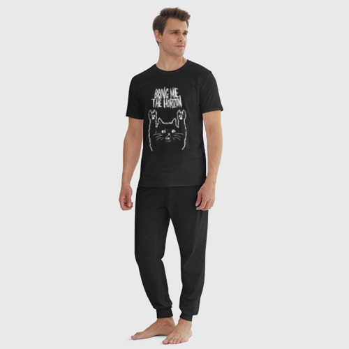 Мужская пижама хлопок Bring Me the Horizon Рок кот, цвет черный - фото 5