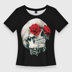 Женская футболка 3D Slim Череп. Розы