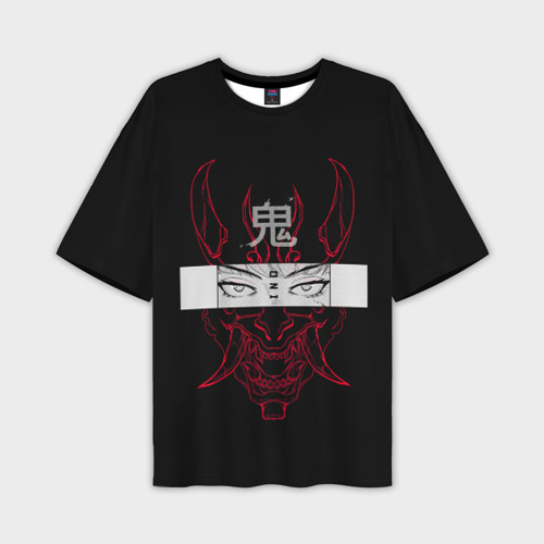 Мужская футболка оверсайз с принтом Японский демон Oni, вид спереди №1