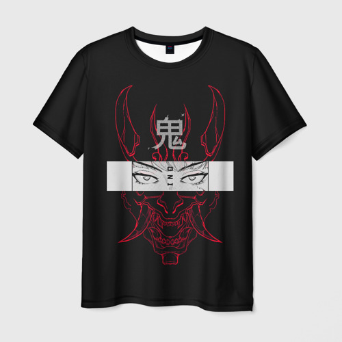 Мужская футболка с принтом Японский демон Oni, вид спереди №1