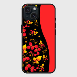 Чехол силиконовый для Apple iPhone 15 матовый Хохлома Русская роспись