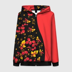 Женская толстовка 3D на молнии Хохлома Русская роспись