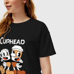 Женская футболка хлопок Oversize Cuphead 2 чашечки - фото 2