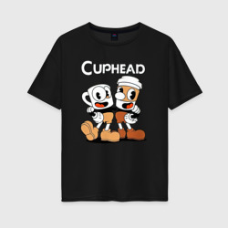 Женская футболка хлопок Oversize Cuphead 2 чашечки