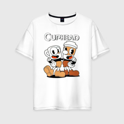 Женская футболка хлопок Oversize Cuphead 2 чашечки