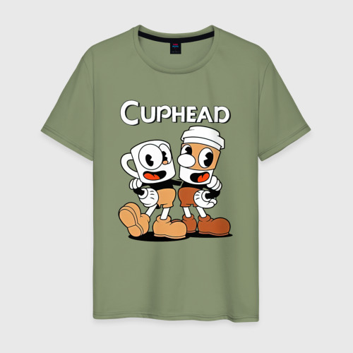 Мужская футболка хлопок Cuphead 2 чашечки, цвет авокадо